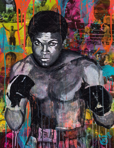 Peinture sur le thème " Légendes". Mohamed Hali peint par Didier Chastan peintre Français