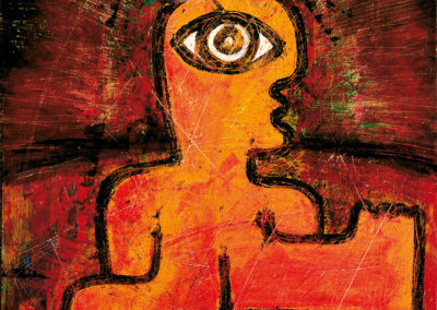 Peinture d'un personnage qui marche , réalisée par Didier Chastan