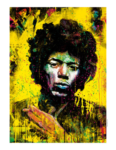 Version jaune du portrait de Jimi Hendrix en digital Art