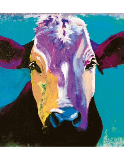 peinture d'une t^te de vache multie couleurs