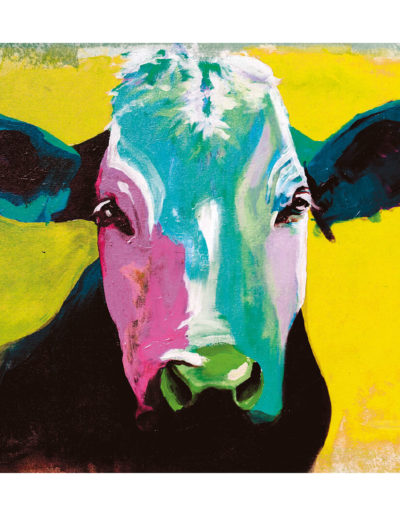 tête de vache en peinture, colorée