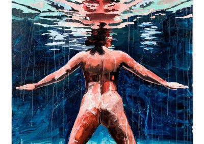 femme de dos peinte nue sous l'eau