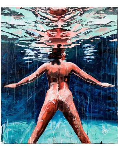 femme de dos peinte nue sous l'eau