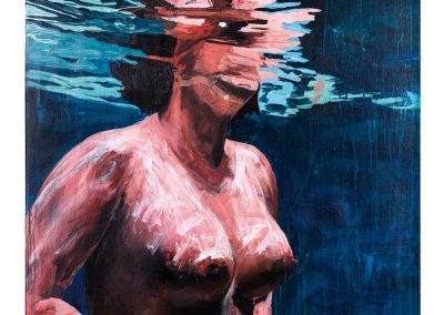 peinture d'une femme sous l'eau torse nue