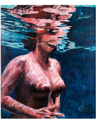 peinture d'une femme sous l'eau torse nue