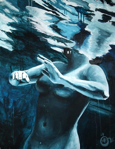 tableau artistique représentant un corps de femme sous l'eau