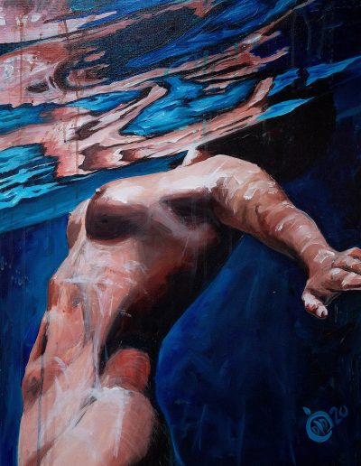 peinture femme qui nage sous l'eau