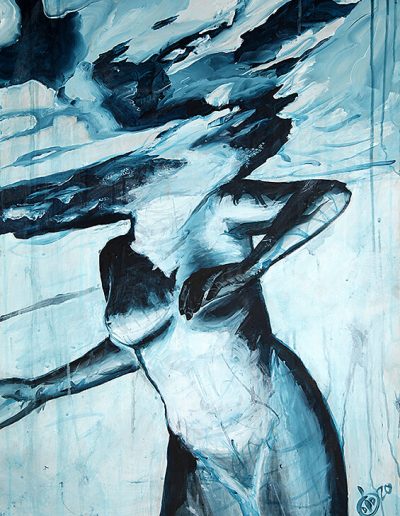 tableau à l'acrylique d'une femme qui se beigne