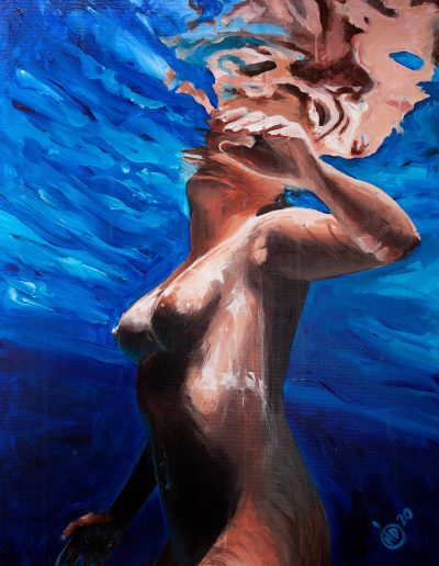 peinture artistique femme nue sous l'eau