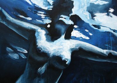 corps de femme nue sous l'eau en peinture
