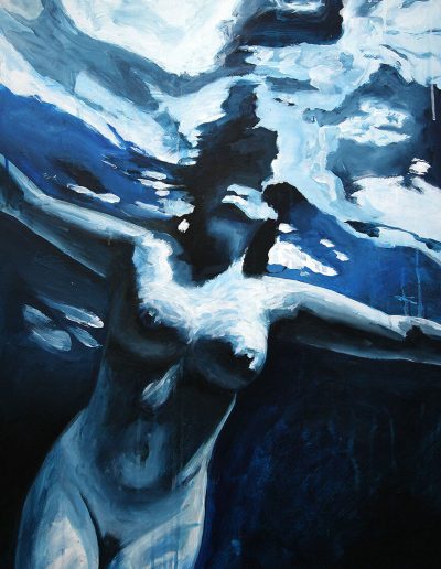 corps de femme nue sous l'eau en peinture